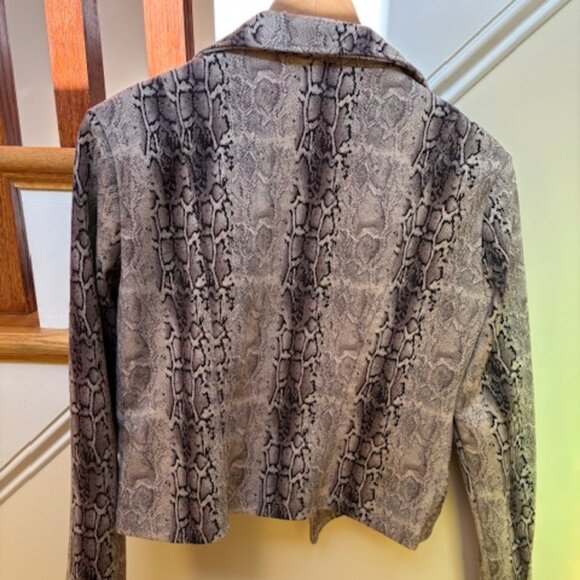HAVE Los Angeles Snakeskin Print Cropped Moto Jacket Brown Tan Large - Picture 3 of 6